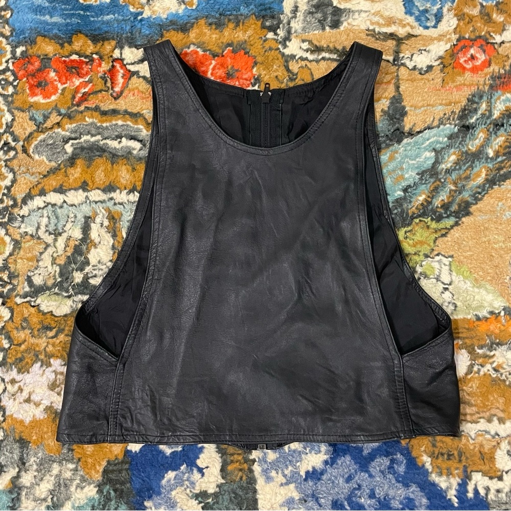 Vintage black leather vest with zipper back